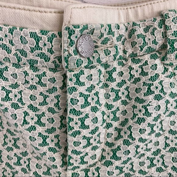 Green Patterned Jean Shorts - Picture 6 of 7